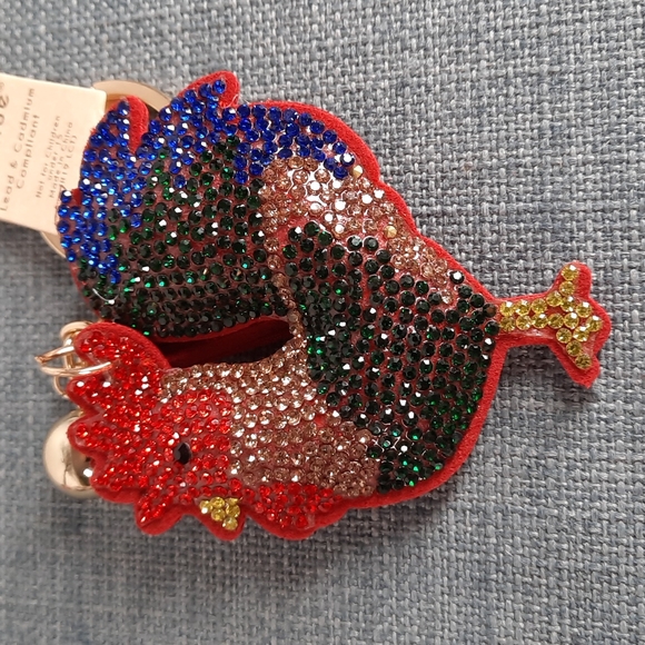 Rooster Chicken Crystal Rhinestone Keychain Purse Charm Backpack Clip Gift New - Picture 2 of 4